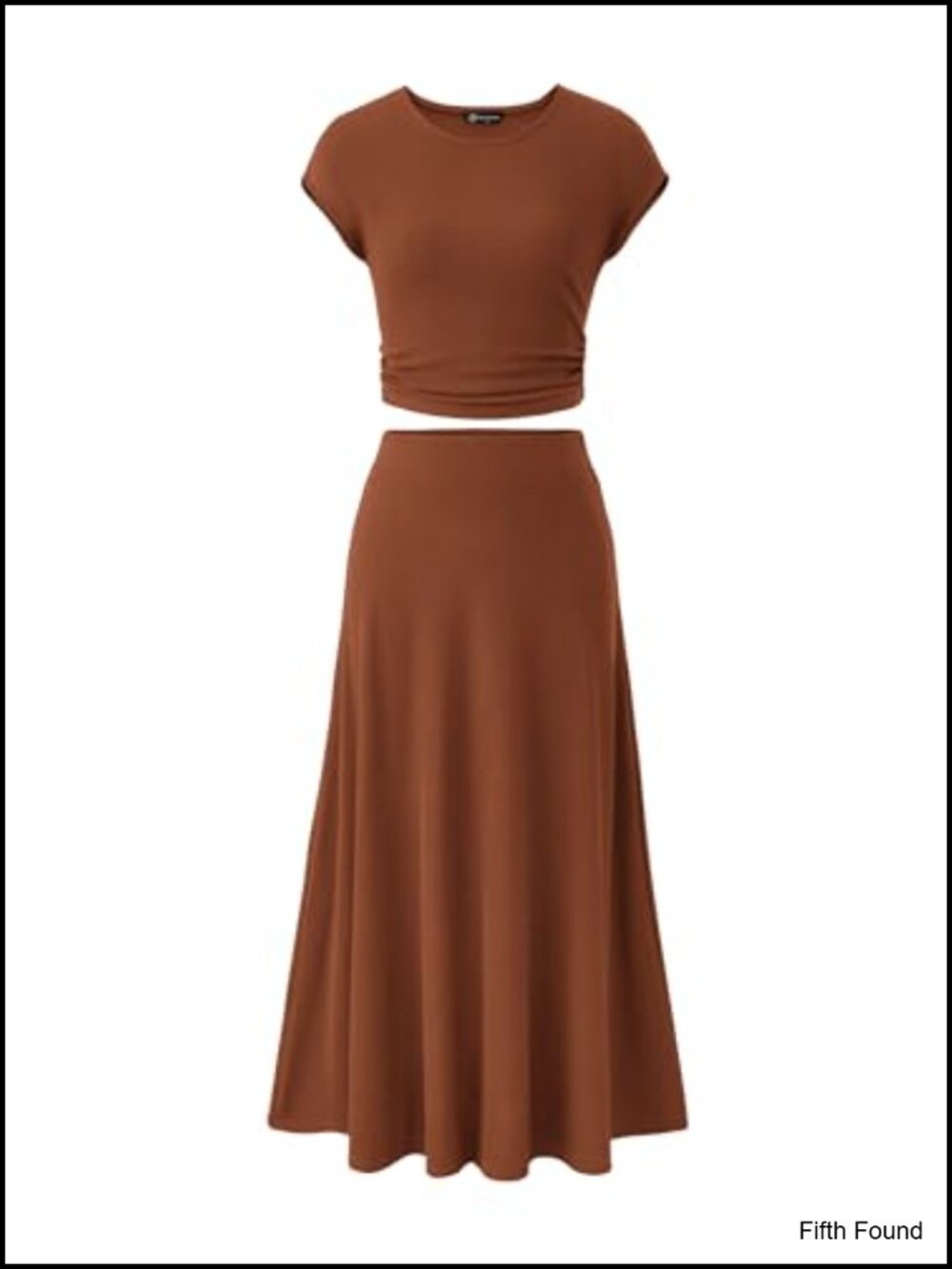 Women's Ribbed Knit 2 Piece Skirt Set Crop Top Midi A-Line Summer Outfit